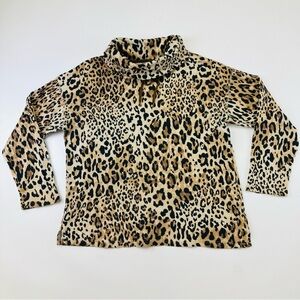 Animal print cowl neck top womens Large Chaps Ralph Lauren thermal waffle